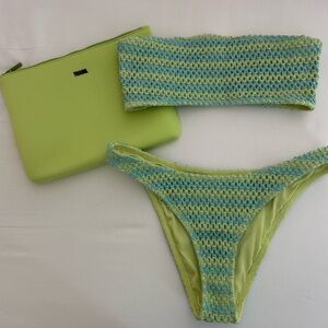 Triangl Freya Fesh bandeau bikini blue green sparkle Kaya S++ top Large bottoms